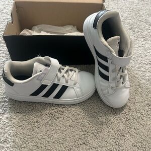 Adidas Kids' White and Black Striped Sneakers